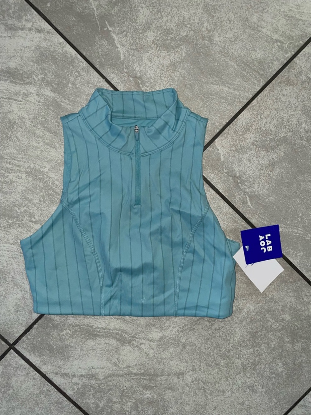 Teal Ribbed Zip-Front Cropped Tank Top - Women's